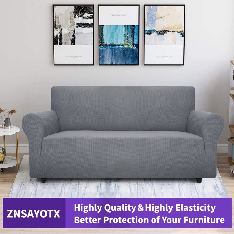 ZNSAYOTX Super Stretch Couch Cover (72"-92") Universal Sofa Covers with Elastic Bottom, Dog Cat Pets Friendly Washable Furniture Protector Fitted Sofa Slipcovers Stay in Place (Light Grey, Sofa) - Image 5